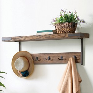 Alaterre Furniture Kyra 42 in. Oak and Metal Wall-Mounted Coat Hook with Shelf, Rustic Industrial 5 Strong Double Hooks for Home and Office Storage - 1 of 4