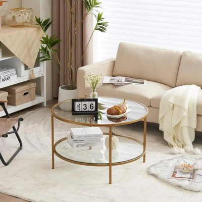 VINGLI Double Coffee Table Round Glass 78*78*49Cm