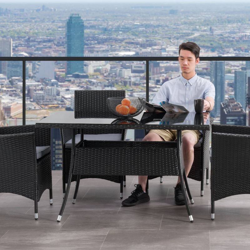 Parksville Rectangle Patio Dining Table - Black - CorLiving: All-Weather Wicker, UV-Resistant, Tempered Glass Top, Rust-Resistant Steel Frame, 3 of 9