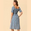 Allegra K Women's Cottagecore Floral Square Neck Puff Sleeves Summer Midi Smocked Dress - 4 of 4