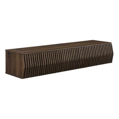 Modway Vaughn 64 Inch Wall Mounted TV Stand in Walnut - Floating Entertainment Center with Storage - Mid Century Modern Low Profile Media Cabinet