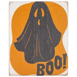 Elanze Designs Boo! Ghost 3 x 4 White Orange Wood Tabletop Block Sign - 1 of 1
