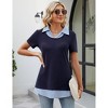Clearlove Women's Casual Shirt Collared Curved Hem Pullover Tops Plaid Contrast Blouse - 2 of 4