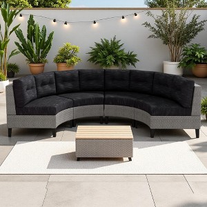 8-Seater Outdoor Patio Rattan Modular Half-Moon Sectional Sofa Set with Waterproof Cushion - 1 of 4