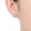 Guili Sterling Silver Rhodium Plated Clear Emerald and Round Cubic Zirconia Halo Stud Earrings, a True Reflection of Sophisticated Style - 2 of 3