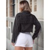 INSPIRE CHIC Women's Fringe Long Sleeve Frayed Hem Crop Denim Jacket - 4 of 4