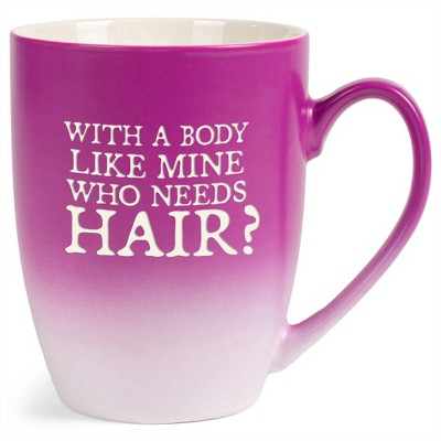 Elanze Designs With A Body Like Mine Who Needs Hair Two Toned Ombre Matte Pink and White 12 ounce Ceramic Stoneware Coffee Cup Mug