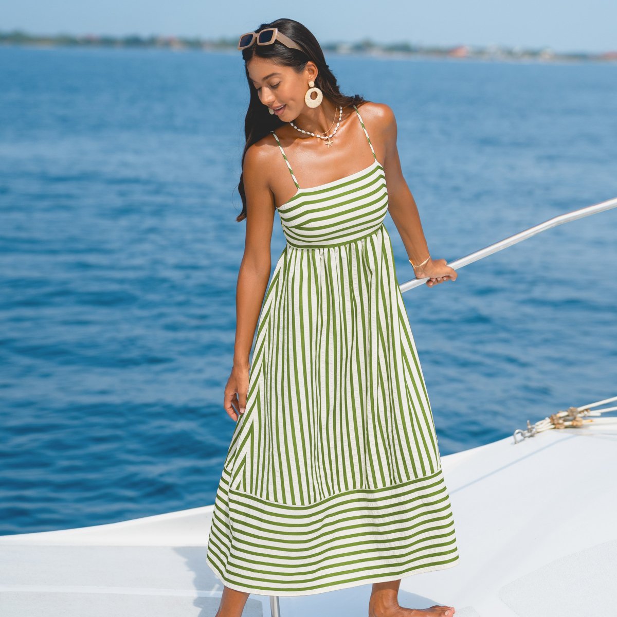 Женские платья Cupshe Women's Cupshe Breezy Striped Maxi Dress for Beach Getaways-M-Green — фото 2