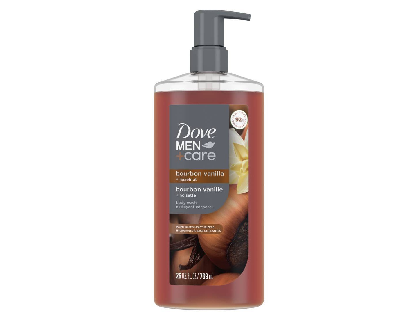 Гель для душа Dove Men+Care Bourbon Vanilla + Hazelnut, 26 fl oz — фото 1