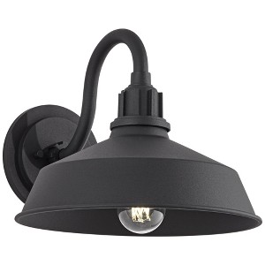 Franklin Iron Works Arnett Farmhouse Rustic Wall Light Sconce Black Metal Hardwire 12" Fixture Gooseneck Arm for Bedroom Bathroom Vanity Reading House - 1 of 4
