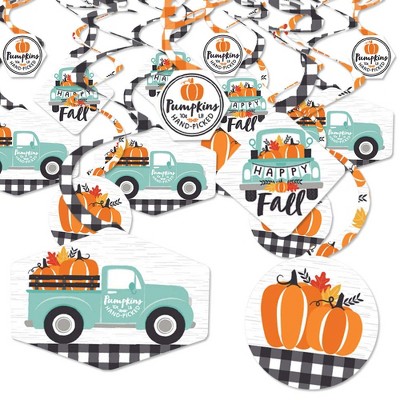 Big Dot of Happiness Happy Fall Truck - Harvest Pumpkin Party Hanging Decor - Party Decoration Swirls - Set of 40