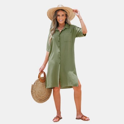 Women's Button-Front Shirt Dress - Cupshe