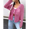 Womens Lightweight Crochet Cardigan Tie Front Shrugs Knit Cardigan Crop Tops Long Sleeve Mesh Sweaters Summer Beach Cover Up - Rose S - 3 of 4