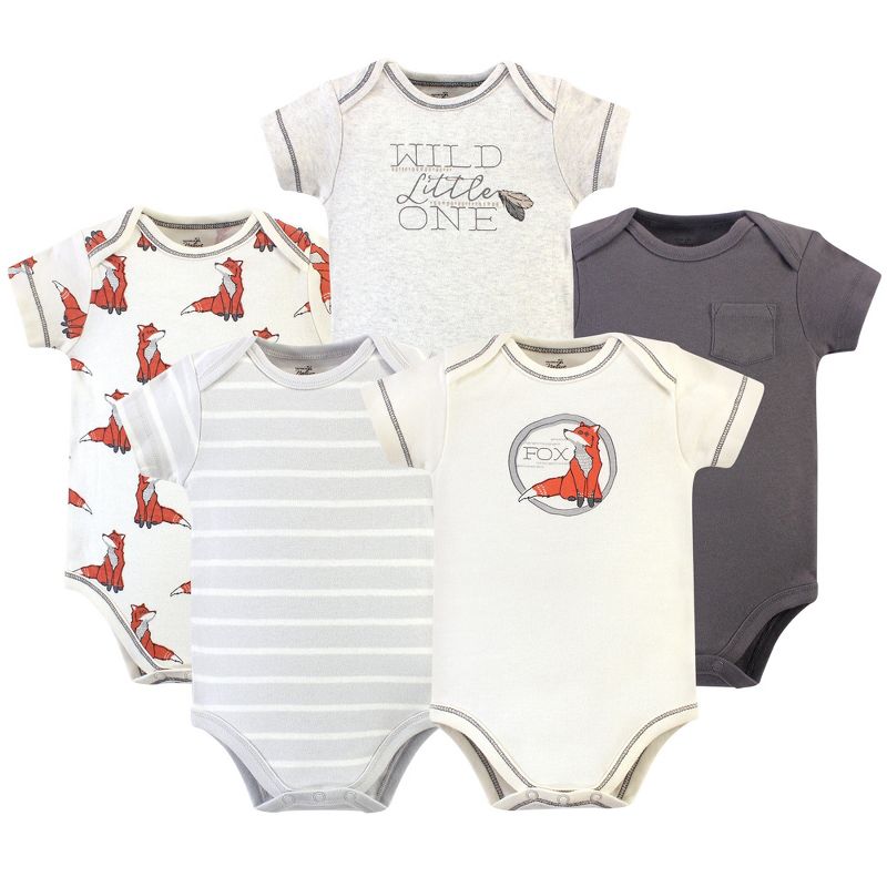 Touched by Nature Baby Boy Organic Cotton Bodysuits 5pk, Boho Fox, 1 of 8