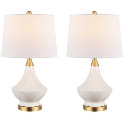Marlowe Glam White Ceramic & Gold Accent Table Lamp Set