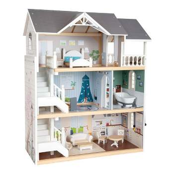 Huluwat Pink Classic Wooden Dollhouse for Toddlers with of