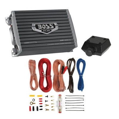 Boss Armor 1200 Watt 2 Channel Amplifier with Level Remote and 8 Gauge Wire Kit