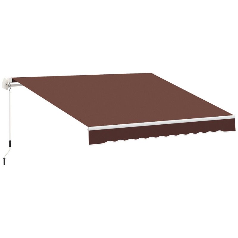 Outsunny 12' x 8' Patio Awning Canopy Retractable Sun Shade Shelter with Manual Crank Handle for Patio, Deck, Yard, Brown, 1 of 9
