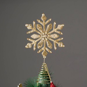 SEVOBAL Tree Ornaments 4-Piece Set Golden Beaded Tree Topper, Elegant Christmas Tree Finial with Dazzling Snowflake Details, Gold, 8"*3"*12" - 1 of 4