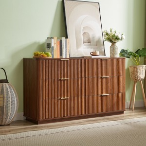 NicBex 55" Wave-Pattern Fluted Dresser with 6 Drawers,Storage Cabinet with Curved Design,Wood Dressers for Bedroom,Living Room Furniture - 1 of 4
