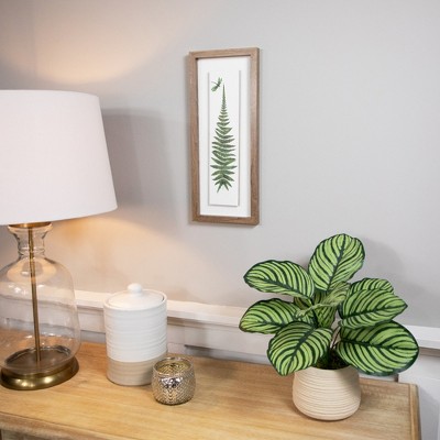 Natural Wood Framed Fern Leaf and Dragonfly Wall Art