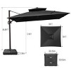 11FT Square Double Top Cantilever Umbrella Outdoor 360° Rotation 6 Heights Adjustable Offset Umbrella with Metal Pole Cantilever with Base - 3 of 4