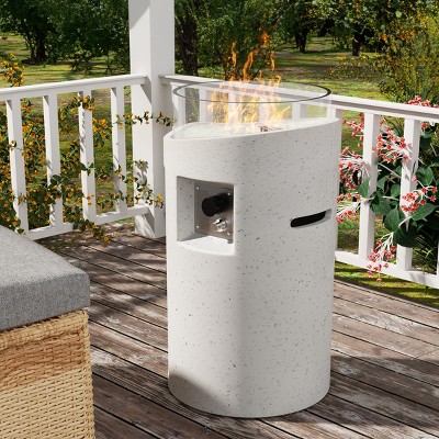 FURNIinspire Outdoor Fireplaces Backyard Cylindrical Terrazzo Gas Stove Patio Fire Pit Camping Accessories Outdoor Heater, White, 16.1"*16.1"*25.8"