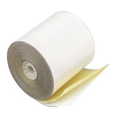 Iconex Impact Printing Carbonless Paper Rolls, 3" x 90 ft, White/Canary, 50/Carton