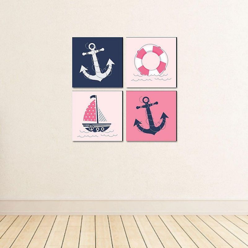 Big Dot of Happiness Ahoy - Nautical Girl - Kids Room, Nursery Decor and Home Decor - 11 x 11 inches Kids Wall Art - Set of 4 Prints, 3 of 8
