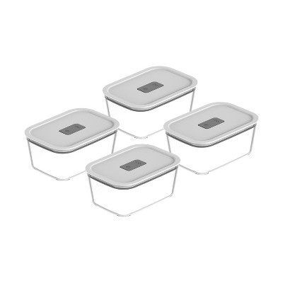 OU Glass Food Storage Container Set 8pc (set of 4) Microwave, Freezer & Dishwasher Safe, Airtight Leak Proof Lid with Microwave Valve, Stackable