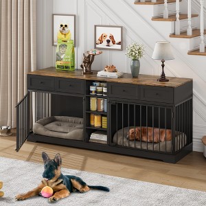 82” Large Dog Crate for 2 Dogs, Dog Kennel Indoor with 4 Drawers and Shelves, Double Dog Crate Furniture TV Stand - 1 of 4