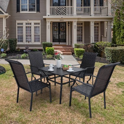 5pc Patio Dining Set with Rattan Arm Chairs & Square Steel Table - Captiva Designs