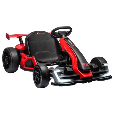 Go Karts for Kids, 24V Electric Go Kart with 2 * 150W Powerful Motors,8mph, 110lbs,W/Button Start,Lights,Safety Belt, Music, Red