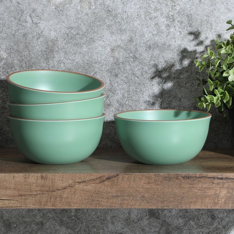 Gibson Home Rockabye 4 Piece 6.1 Inch Melamine Cereal Bowl Set in Matte Green, 3 of 5