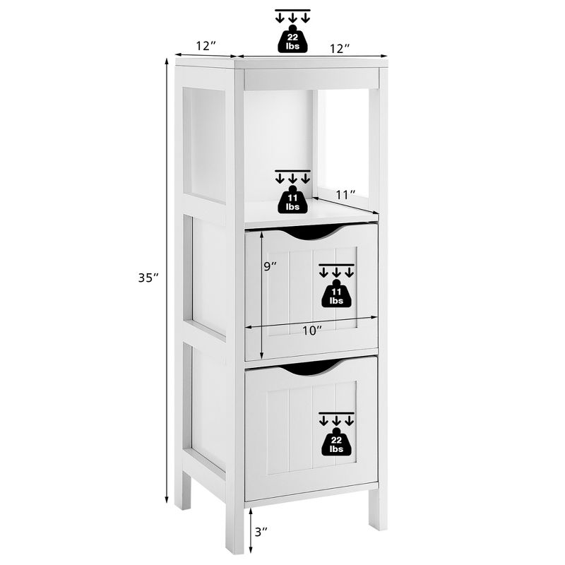 Costway Bathroom Floor Cabinet Freestanding Side Storage Organizer w/2 Removable Drawers, 4 of 11