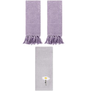 REGALWOVEN 3 Packs Cotton Soft Absorbent Floral Pattern and Solid Hand Towel Set - 1 of 4
