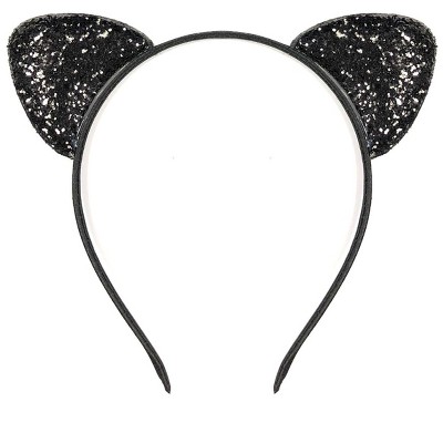 Wrapables Cosplay Costume Headband, Party Headwear for Women and Kids, Glittery Black Cat Ears