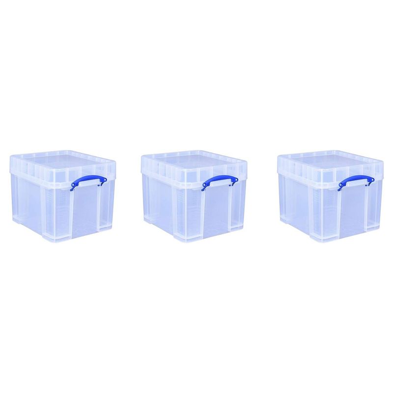 Really Useful Box 35 Liters Transparent Storage Container with Snap Lid and Clip Lock Handle for Lidded Home and Item Storage Bin, 3 Pack, 1 of 7