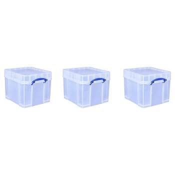 Really Useful Box 35 Liters Transparent Storage Container with Snap Lid and Clip Lock Handle for Lidded Home and Item Storage Bin, 3 Pack