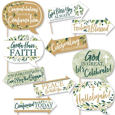 Big Dot of Happiness Funny Confirmation Elegant Cross - Religious Party Photo Booth Props Kit - 10 Piece