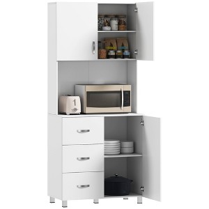 HOMCOM Freestanding Kitchen Pantry, Buffet with Hutch Storage Organizer with 2 Door Cabinets, 3 Drawers and Open Countertop, Adjustable Shelf, White - 1 of 4