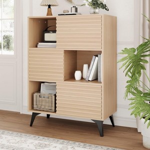 Modern Accent Cabinet with Doors and 3-Tier Storage Cabinet, Wooden Buffet Display Stand with Strong Legs for Living Room, Dining Room, Kitchen - 1 of 4