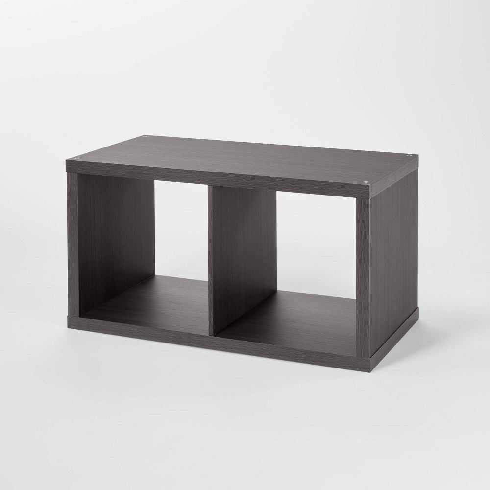Photos - Wall Shelf 2 Cube Organizer Black Oak - Brightroom™: Versatile Bookshelf, Horizontal/