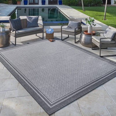 Ash and Steel Flat Woven Reversible 8' x 10' Outdoor Rug