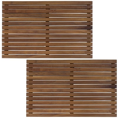 Sunnydaze Solid Teak 19.5" x 31.5" Shower and Bath Slatted Mat with Rubber Feet