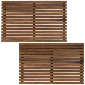 Sunnydaze Solid Teak 19.5" x 31.5" Shower and Bath Slatted Mat with Rubber Feet - 1 of 4