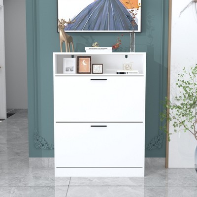 GlasFlength Decorative Storage Cabinets Farmhouse Modern Style，Ample Storage, Sturdy Build，Natural with Spaious Compartment，White, 31.5"*9.5"*43.3"