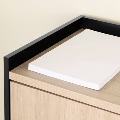 Soft Elm and Matte Black L-Shaped Computer Desk with Power Outlet