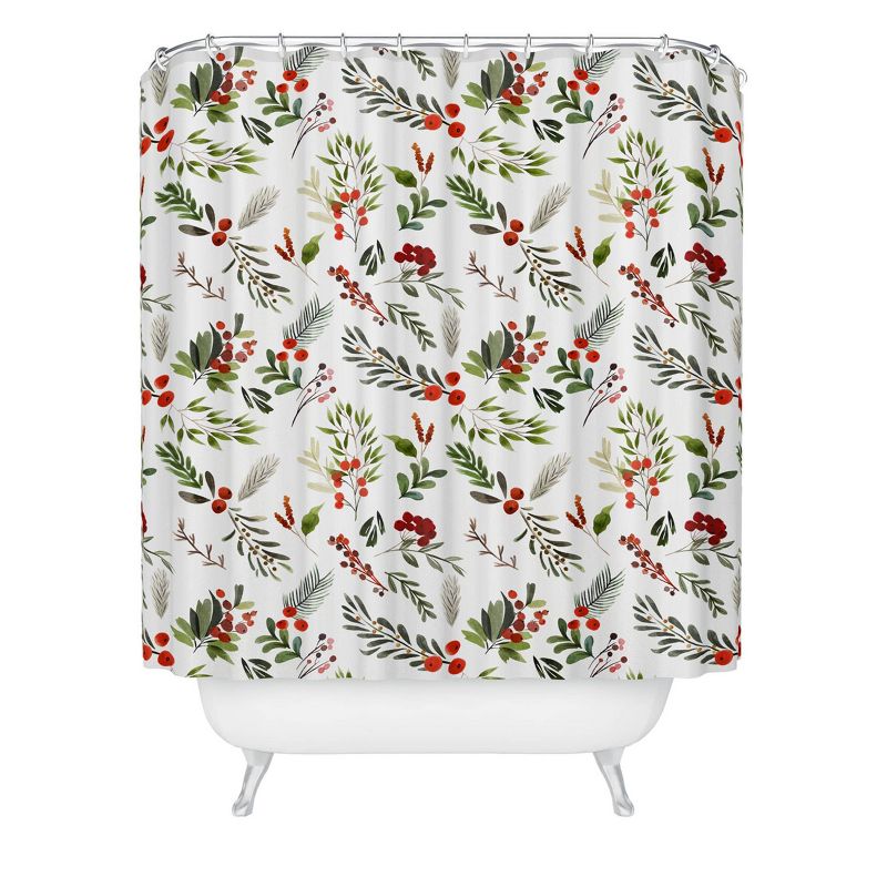 Marta Barragan Camarasa Christmas Botany Shower Curtain White - Deny Designs, 1 of 6