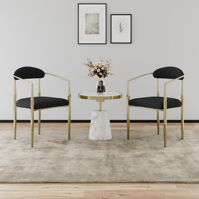 Set of 2 Boucle Dining Chairs,Mid Century Modern Upholstered Armchairs with Metal Legs for Kitchen,Dining Room-Baofuwish